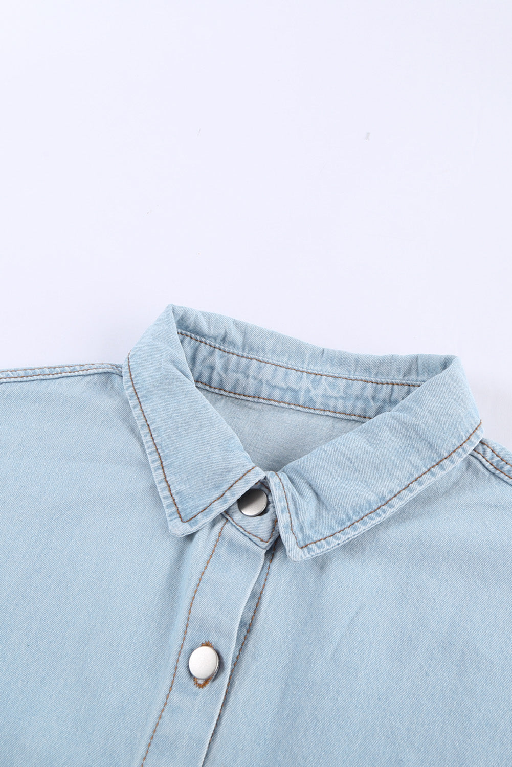 Sky Blue Contrast Leopard Denim Jacket-Outerwear-MomFashion