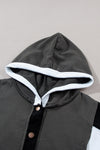 Black Color Block Exposed Seam Buttoned Neckline Hoodie-Tops-MomFashion