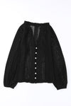 Black V-Neck Long Sleeve Button Up Lace Shirt-Tops-MomFashion