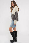 Black Neutral Colorblock Tie Back Sweater-Tops-MomFashion