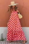 Fiery Red Geometric Print Loose Fit Sleeveless Maxi Dress-Dresses-MomFashion