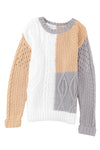 Brown Colorblock Mixed Textured Sweater-Tops-MomFashion