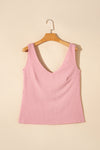 Light Pink V Neck Rib Textured Tank Top-Tops-MomFashion