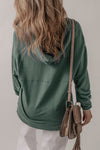 Sea Green Casual V Neck Drawstring Hoodie-Tops-MomFashion