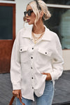 Solid Textured Flap Pocket Buttoned Shacket-Outerwear-MomFashion