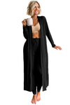 Black Split Long Cardigan and Skinny Pants Lounge Set-Loungewear & Sleepwear/Loungewear-MomFashion