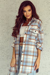 Sky Blue Plaid Flap Pocket Long Sleeve Shacket-Outerwear-MomFashion