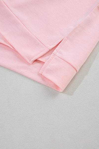 Pink Collared V Neck Puff Sleeve T-shirt-Tops-MomFashion