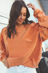 Orange Ribbed Corded Oversized Sweatshirt-Tops-MomFashion