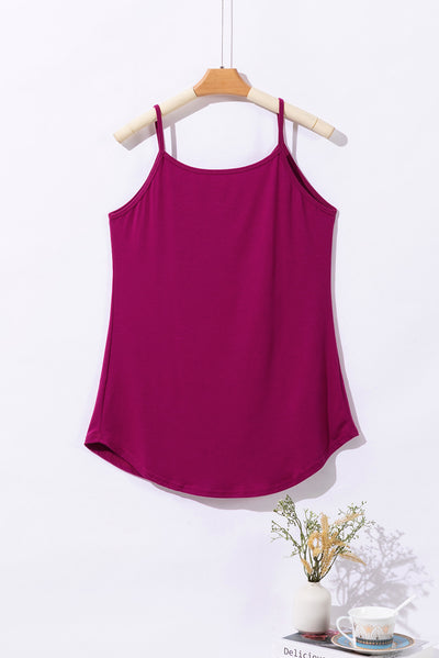 Pitaya Pink Spaghetti Strap V-Neck Flowy Tunic Tank Top-Tops-MomFashion