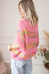 Rose Colorful Stripes 3/4 Sleeve Loose Sweater-Tops-MomFashion