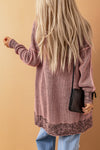 Pink Plaid Knitted Long Open Front Cardigan-Tops-MomFashion