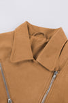 Brown Zipped Notch Collar Short Jacket-Outerwear-MomFashion