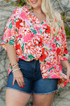 Rose Plus Size Floral Print Kimono Sleeve Shirt-Plus Size-MomFashion