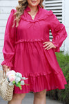 Rose Plus Size Ruffled Bubble Sleeve Dress-Plus Size-MomFashion