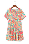 Multicolor Abstract Geometric Print Tassel Tie Flared Dress-Dresses-MomFashion