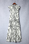 White Abstract Vein Print V Neck Ruffle Maxi Dress-Dresses-MomFashion