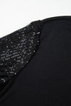 Black Sequin Contrast Long Sleeve Plus Size Top-Plus Size-MomFashion