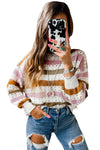 Multicolor Striped Hollowed Knitted Loose Sweater-Tops-MomFashion