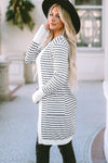 White Striped Side Pockets Open Front Cardigan-Tops-MomFashion