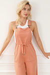 Orange Pocketed Drawstring Wide Leg Overalls-Bottoms-MomFashion