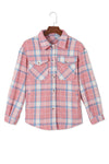 Pink Plaid Flap Pocket Flannel Shacket-Outerwear-MomFashion