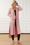 Pink Ribbed Button-Up Split Duster Cardigan-Tops-MomFashion