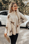 Parchment Lively Cheetah Print High Neck Split Hem Sweater-Tops-MomFashion