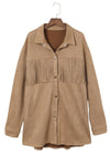 Khaki Fringe Trim Plus Size Suede Shacket-Plus Size-MomFashion