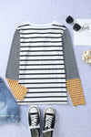 Long Sleeve Stripe Button Henley Top-Tops-MomFashion