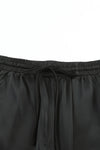 Black Satin Pocketed Drawstring Elastic Waist Pants-Bottoms-MomFashion