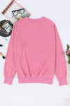 Pink Drop Shoulder Ribbed Trim Oversized Sweatshirt-Tops-MomFashion