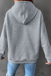 Gray Quilted Kangaroo Pocket Drawstring Hoodie-Tops-MomFashion