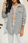 Gray Solid Textured Flap Pocket Buttoned Shacket-Outerwear-MomFashion