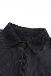 Black 3/4 Sleeves Pleated Shirt and High Waist Shorts Lounge Set-Loungewear-MomFashion