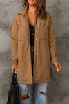 Brown Button Down Padded Jacket with Pockets-Outerwear-MomFashion