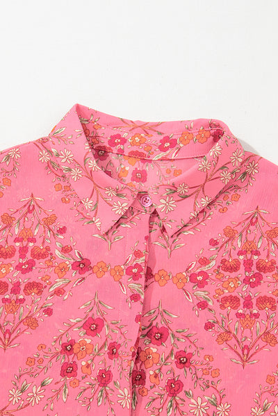 Strawberry Pink Aesthetic Floral Puff Sleeve Shirt-Tops-MomFashion