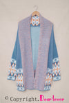 Blue Aztec Print Open Front Knitted Cardigan-Tops-MomFashion