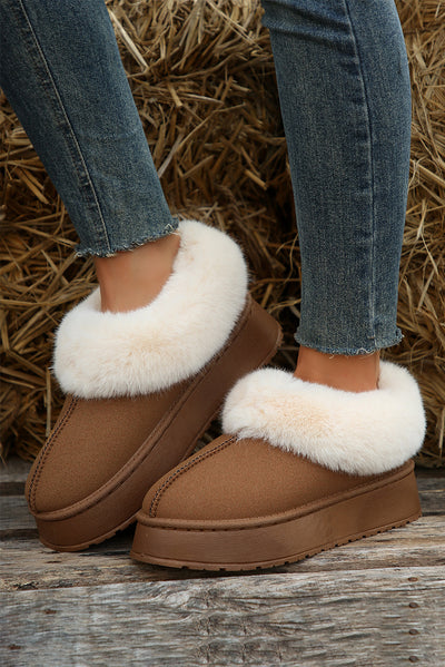 Chestnut Plush Suede Trim Thick Sole Flat Snow Boots-Shoes & Bags-MomFashion