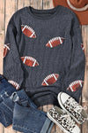 Gray Sequin Rugby Graphic Corded Baggy Sweatshirt-Graphic-MomFashion