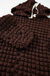 Dark Brown Bubble Textured Waffle Hoodie-Tops-MomFashion