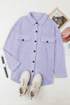 Purple Plush Button Down Pocketed Shirt Jacket-Outerwear-MomFashion