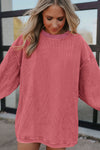 Strawberry Pink Ribbed Corded Oversized Sweatshirt-Tops-MomFashion