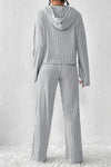 Gray Ribbed Knit Slouchy Hoodie Wide Leg Pants Set-Loungewear-MomFashion