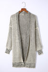 Apricot Plaid Knitted Long Open Front Cardigan-Tops-MomFashion