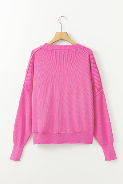 Ribbed Trim Drop Shoulder Baggy Sweater-Tops-MomFashion