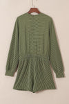 Jungle Green Corded Pullover Long Sleeve Drawstring Romper-Bottoms-MomFashion