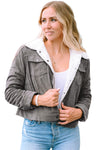 Gray Corduroy Sherpa Snap Button Flap Jacket-Outerwear-MomFashion