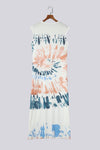 White Cap Sleeve Tie Dye Long Slit Dress-Dresses-MomFashion