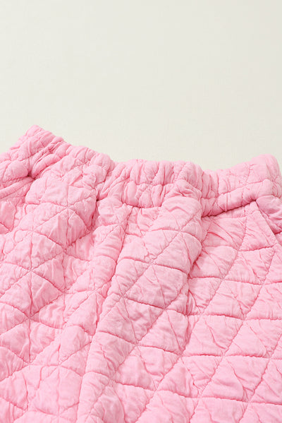 Pink Solid Quilted Pullover and Pants Outfit-Loungewear-MomFashion